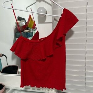 Red one shoulder blouse